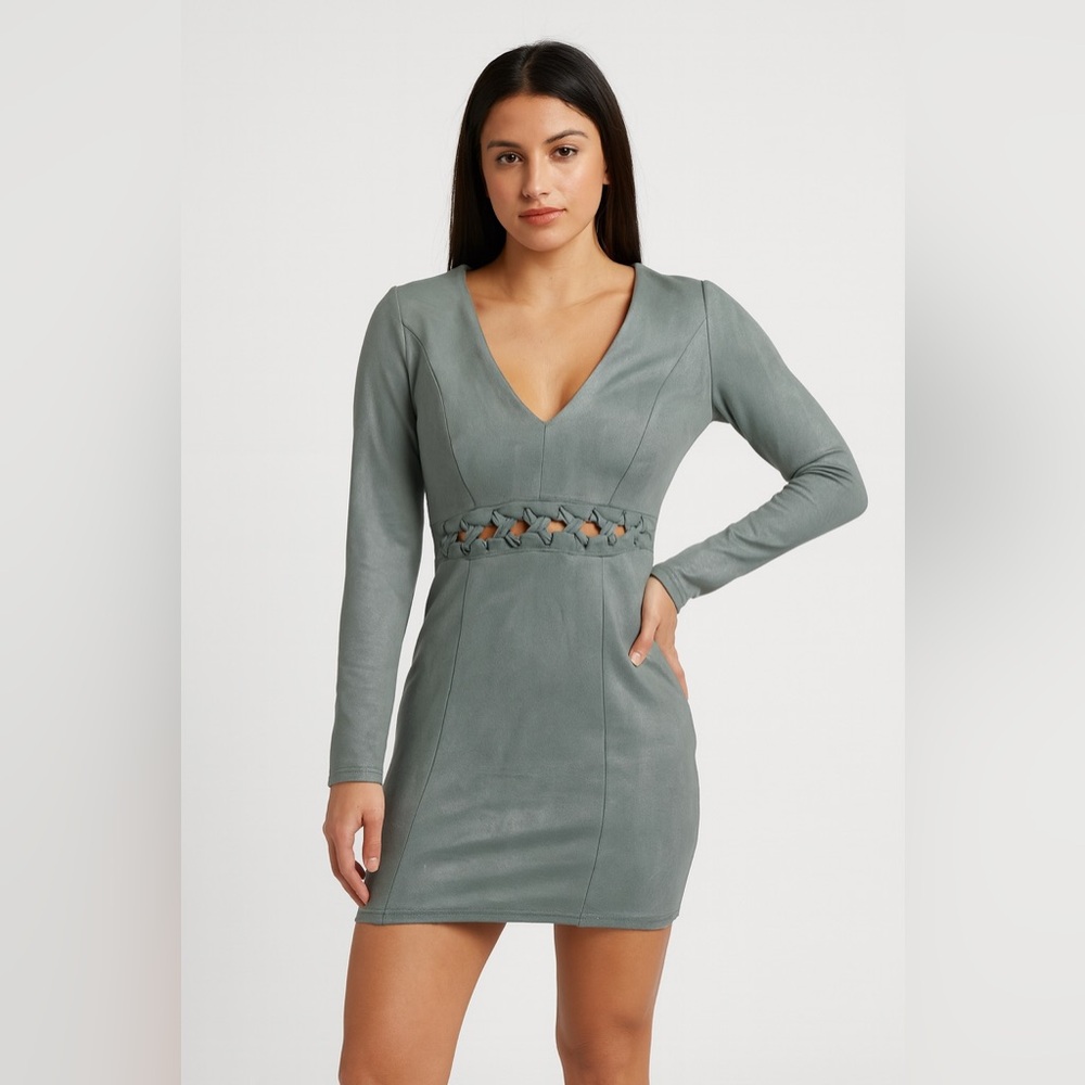 Privy Teal Long Sleeve Dress with Cut-Out Detail